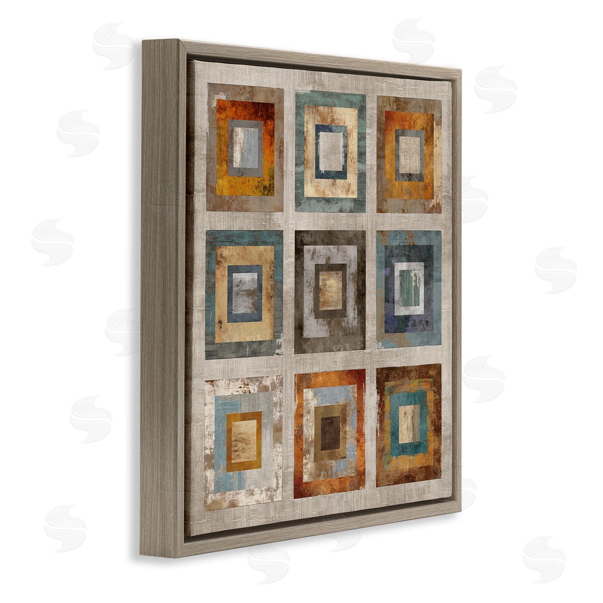 Cam Richards Layered Square Collage Industrial Rust Tones Abstract Shapes Brown Floating Frame Canvas Wall Art Print