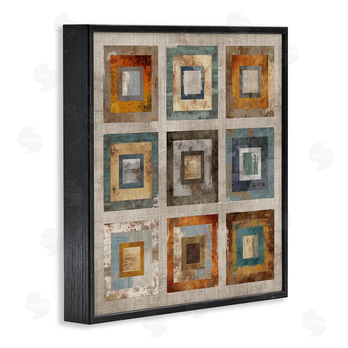 Cam Richards Layered Square Collage Industrial Rust Tones Abstract Shapes Black Framed Glicee Wall Art Print