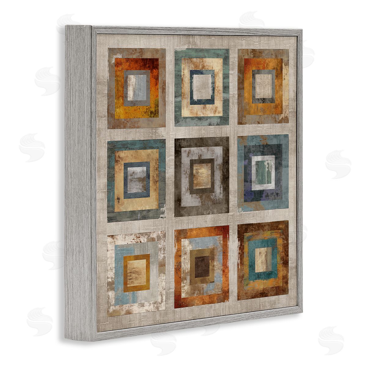 Cam Richards Layered Square Collage Industrial Rust Tones Abstract Shapes Gray Framed Glicee Wall Art Print