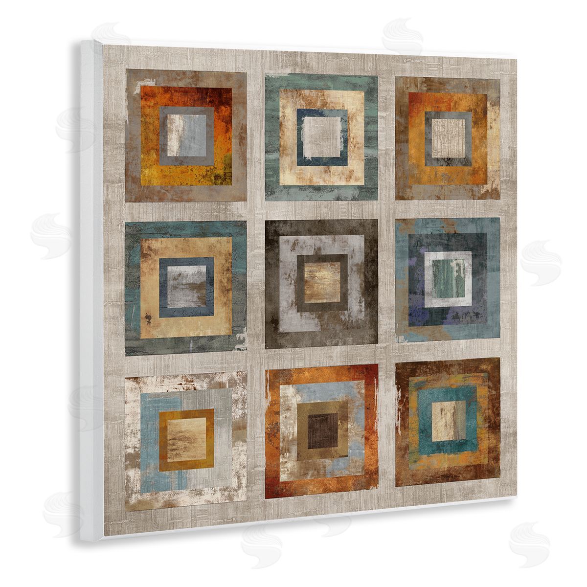 Cam Richards Layered Square Collage Industrial Rust Tones Abstract Shapes Wooden Wall Plaque Art Print