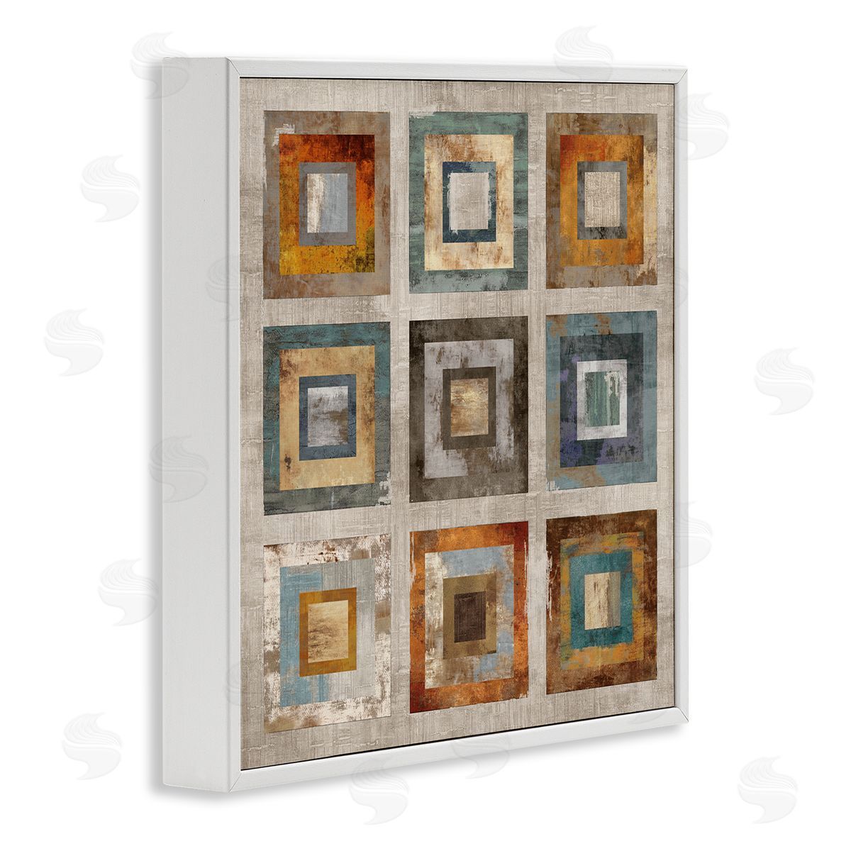 Cam Richards Layered Square Collage Industrial Rust Tones Abstract Shapes White Framed Glicee Wall Art Print