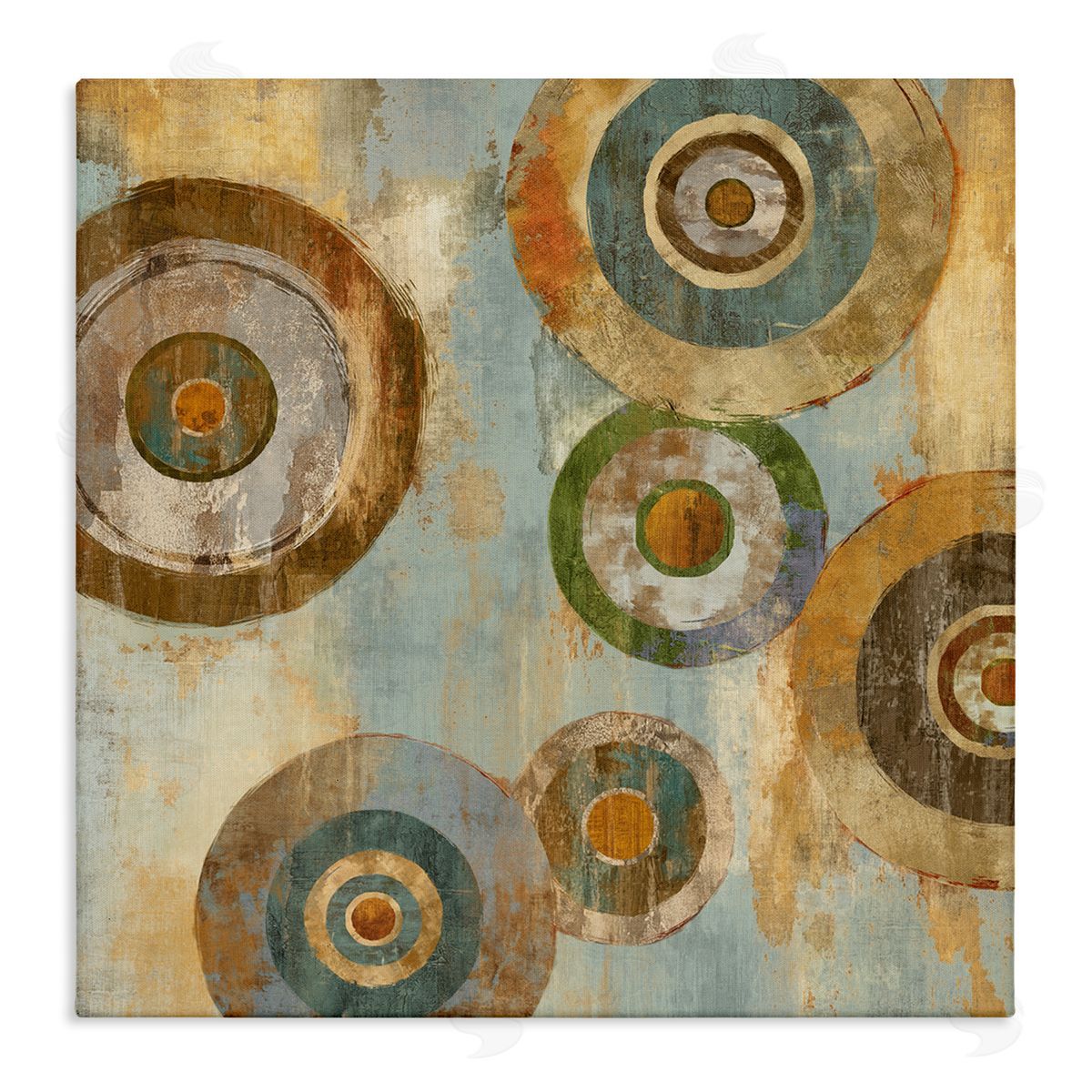 Cam Richards Abstract Layered Circles Industrial Rust Tones Geometric Shapes Stretched Canvas Wall Art Print