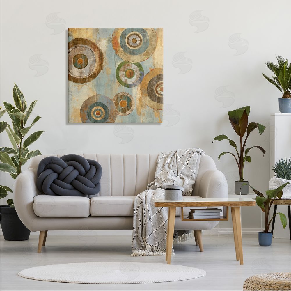 Cam Richards Abstract Layered Circles Industrial Rust Tones Geometric Shapes Canvas Wall Art in Room