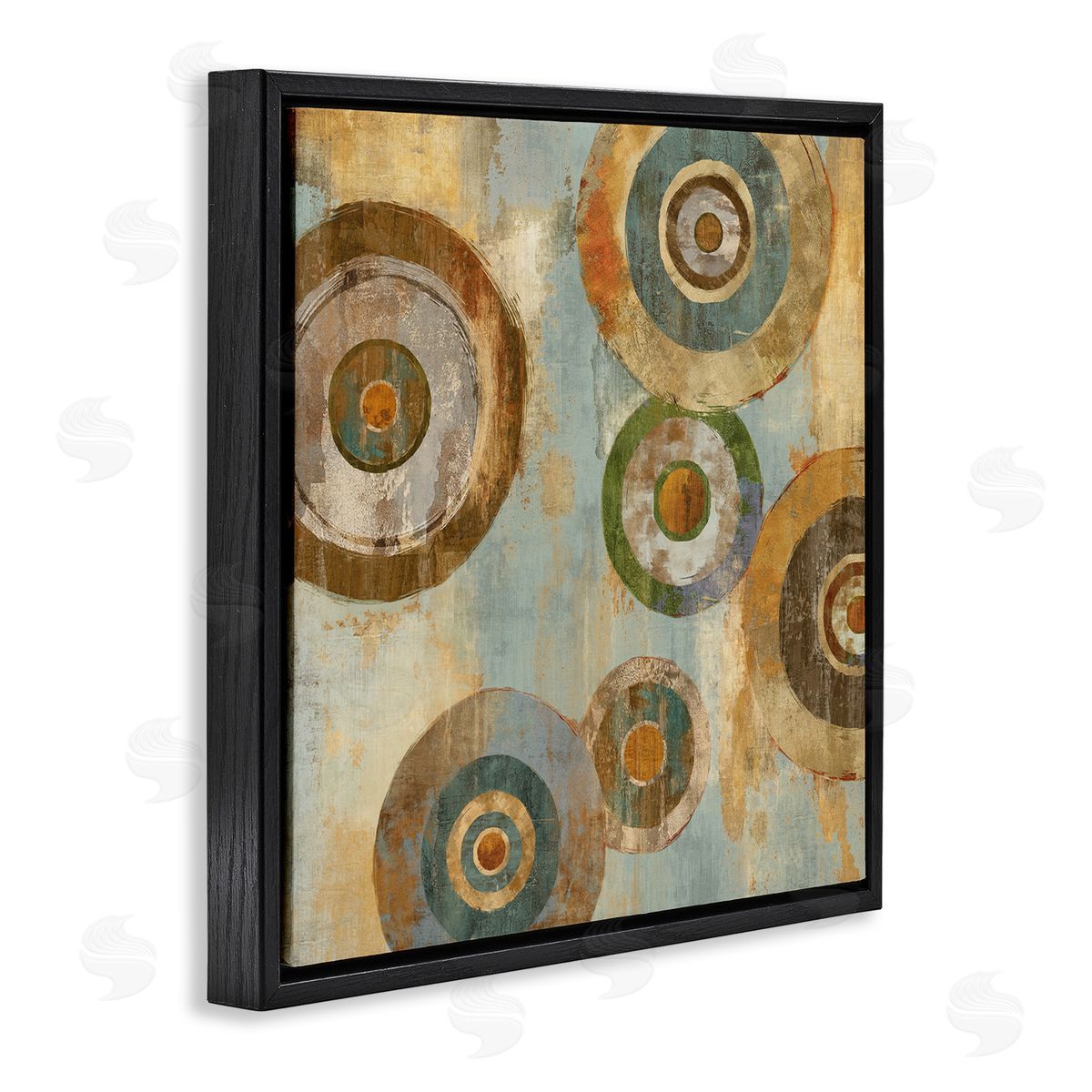 Cam Richards Abstract Layered Circles Industrial Rust Tones Geometric Shapes Black Floating Frame Canvas Wall Art Print