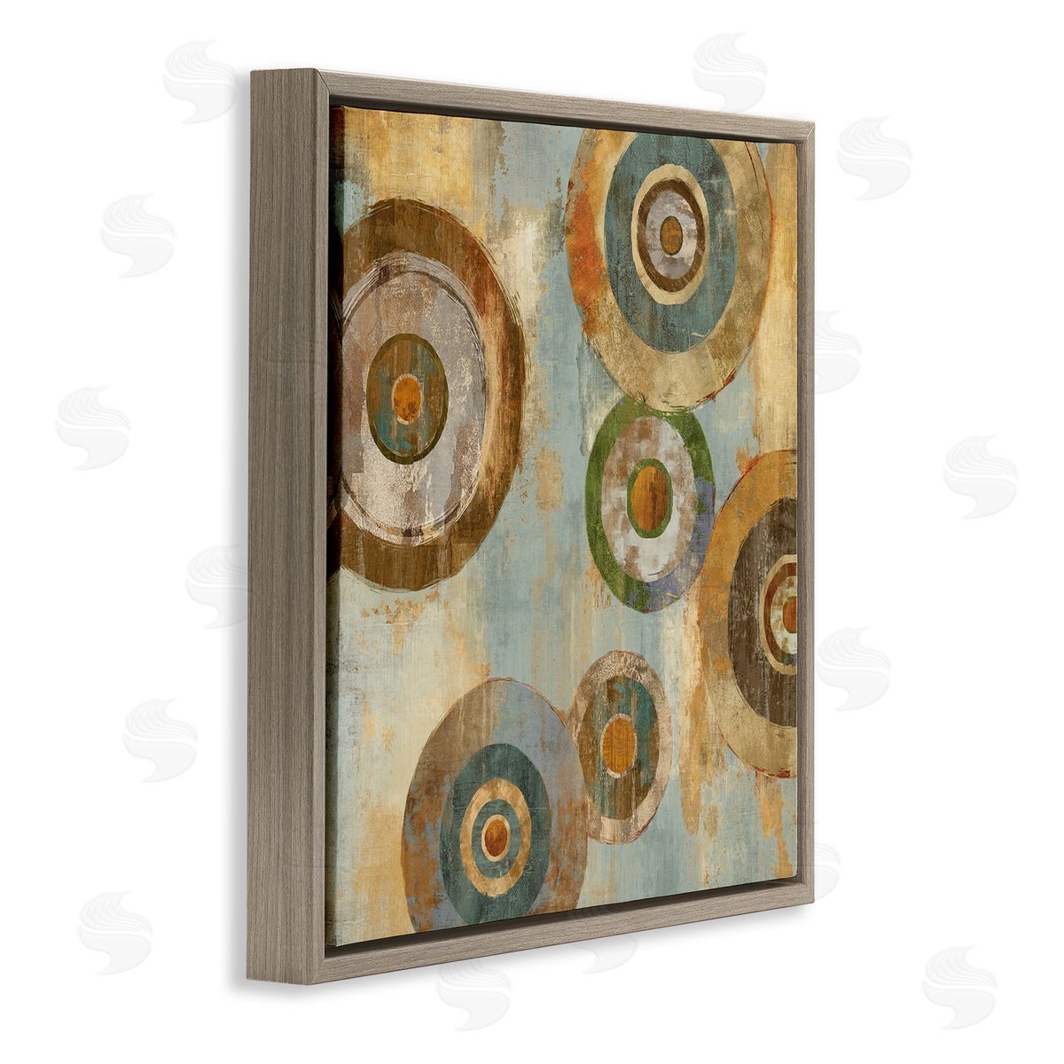 Cam Richards Abstract Layered Circles Industrial Rust Tones Geometric Shapes Brown Floating Frame Canvas Wall Art Print