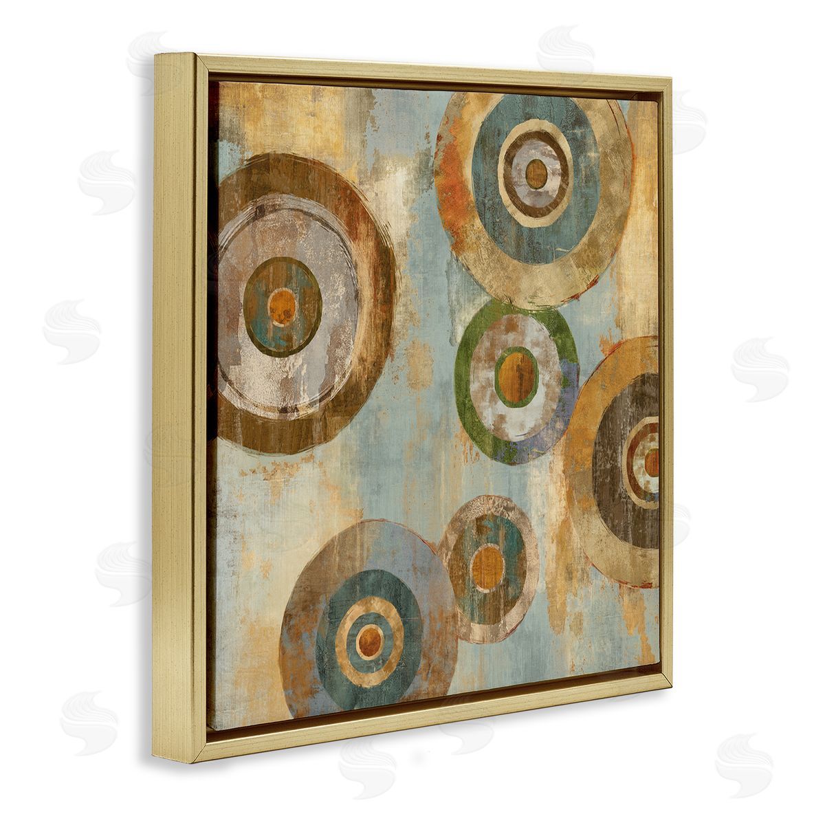 Cam Richards Abstract Layered Circles Industrial Rust Tones Geometric Shapes Gold Floating Frame Canvas Wall Art Print