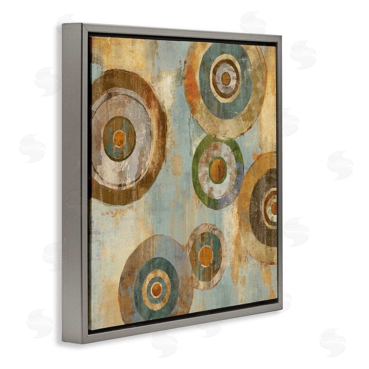 Cam Richards Abstract Layered Circles Industrial Rust Tones Geometric Shapes Gray Floating Frame Canvas Wall Art Print