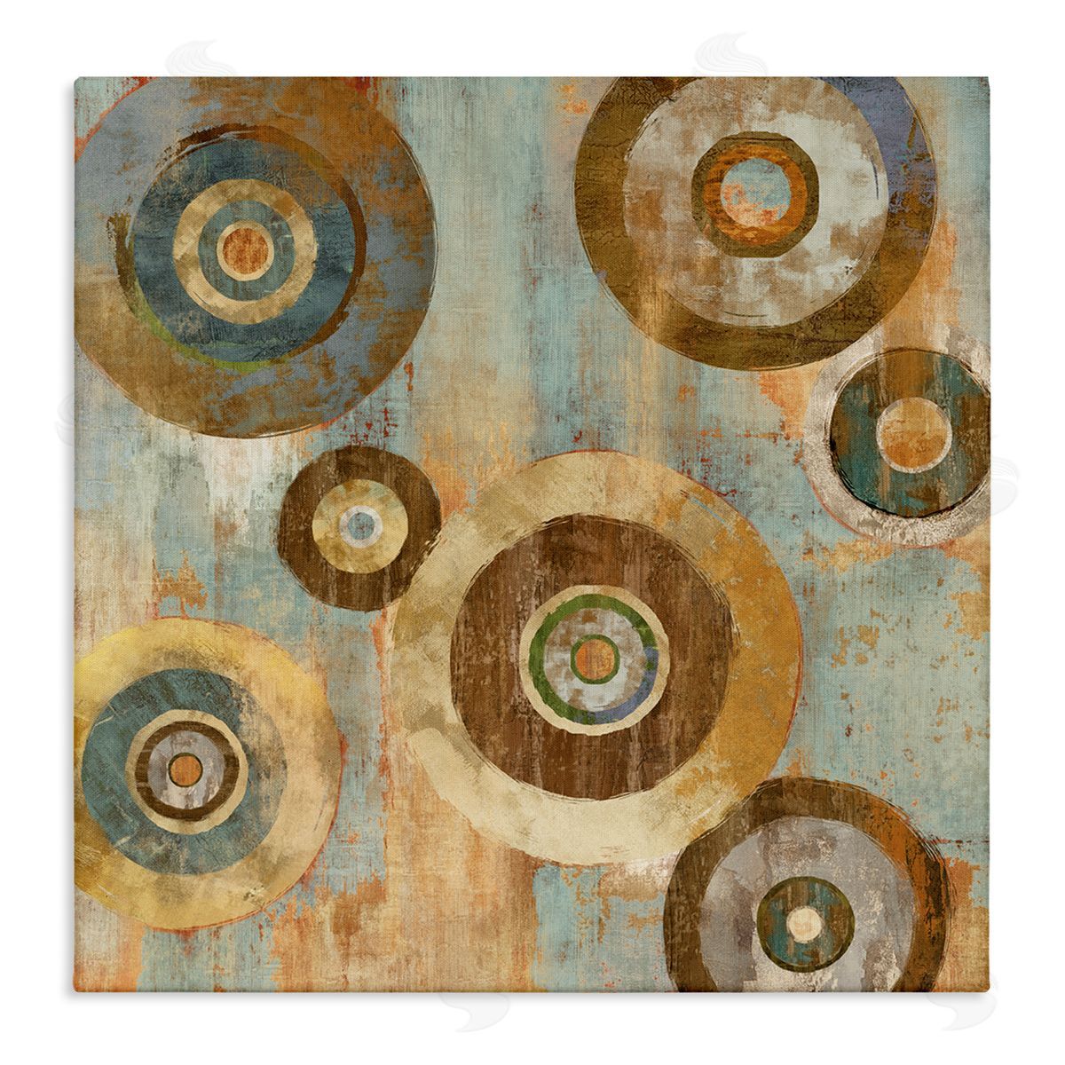 Cam Richards Geometric Circles Layered Abstract Painting Industrial Rust Tones Stretched Canvas Wall Art Print