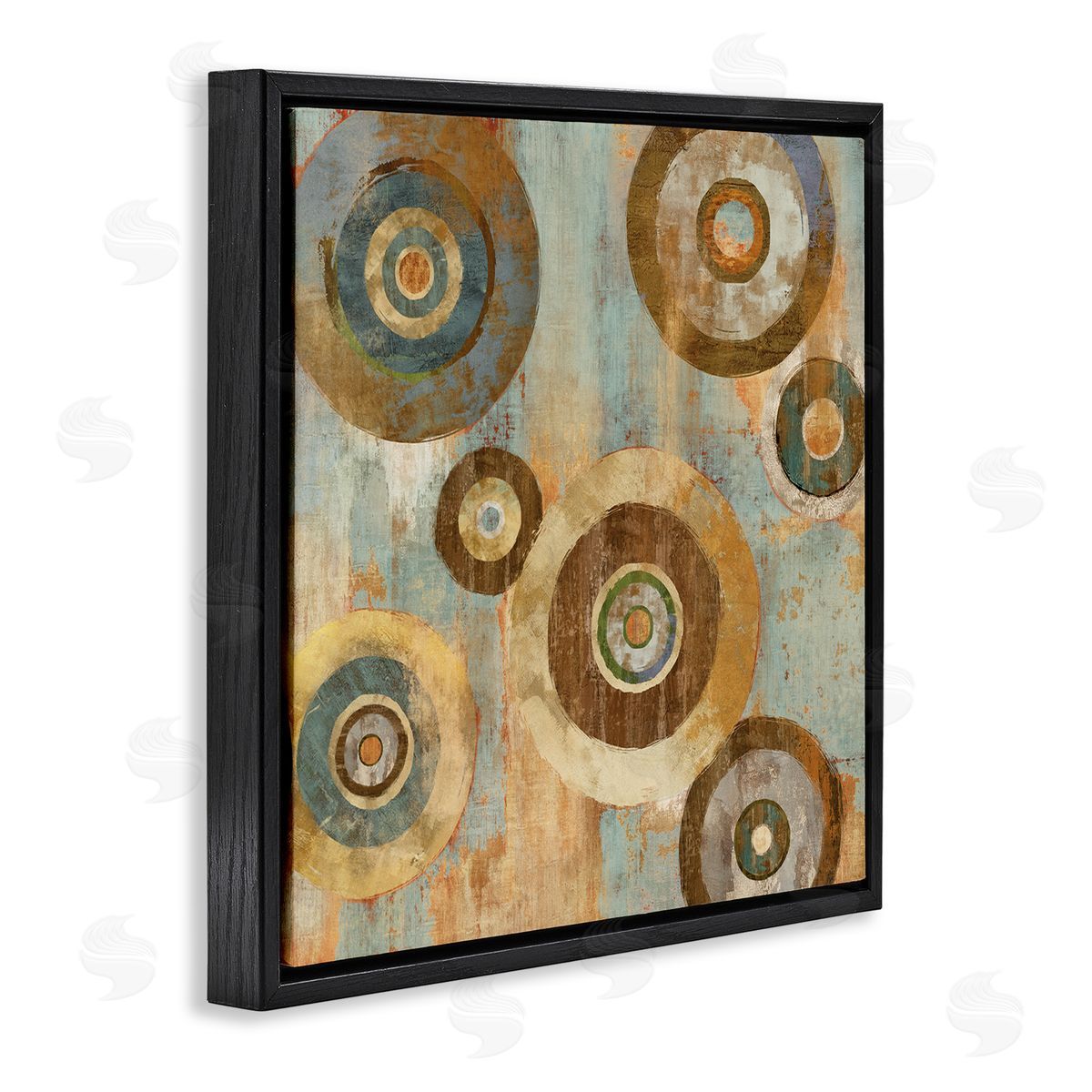Cam Richards Geometric Circles Layered Abstract Painting Industrial Rust Tones Black Floating Frame Canvas Wall Art Print