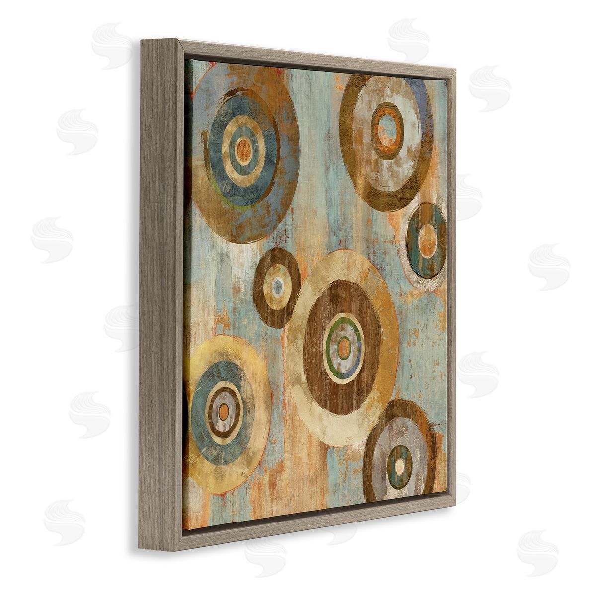 Cam Richards Geometric Circles Layered Abstract Painting Industrial Rust Tones Brown Floating Frame Canvas Wall Art Print