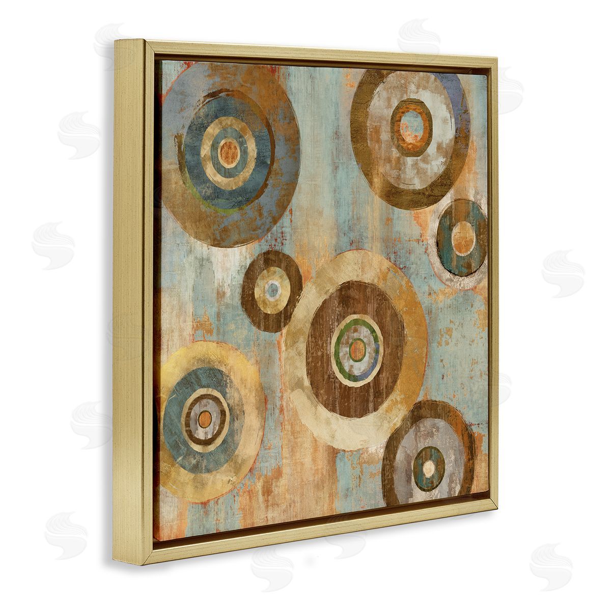 Cam Richards Geometric Circles Layered Abstract Painting Industrial Rust Tones Gold Floating Frame Canvas Wall Art Print