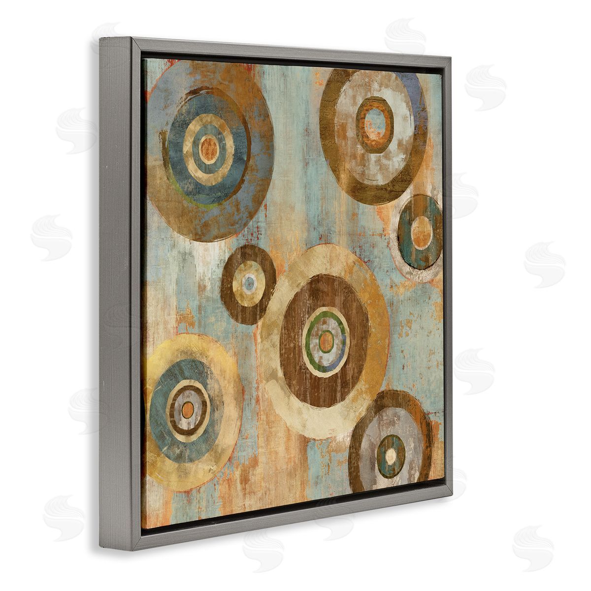 Cam Richards Geometric Circles Layered Abstract Painting Industrial Rust Tones Gray Floating Frame Canvas Wall Art Print