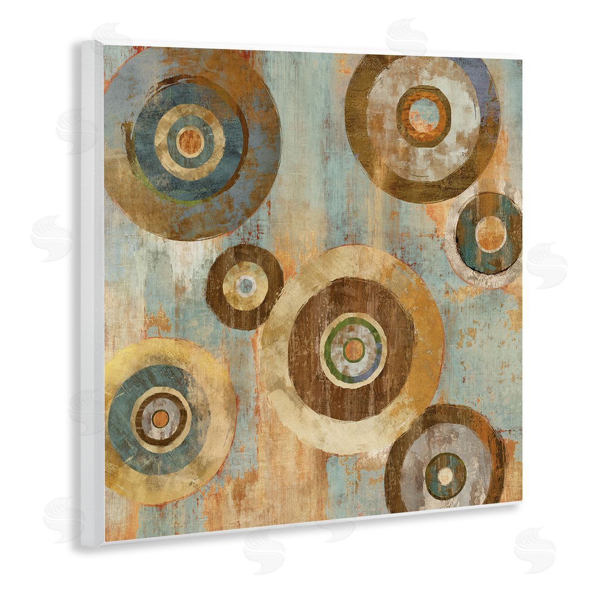 Cam Richards Geometric Circles Layered Abstract Painting Industrial Rust Tones Wooden Wall Plaque Art Print