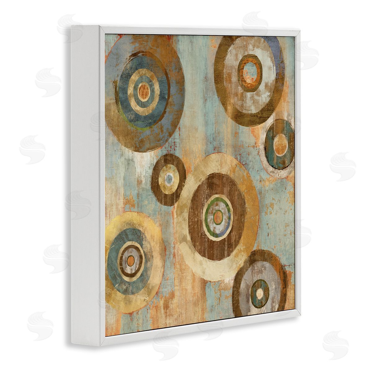Cam Richards Geometric Circles Layered Abstract Painting Industrial Rust Tones White Framed Glicee Wall Art Print