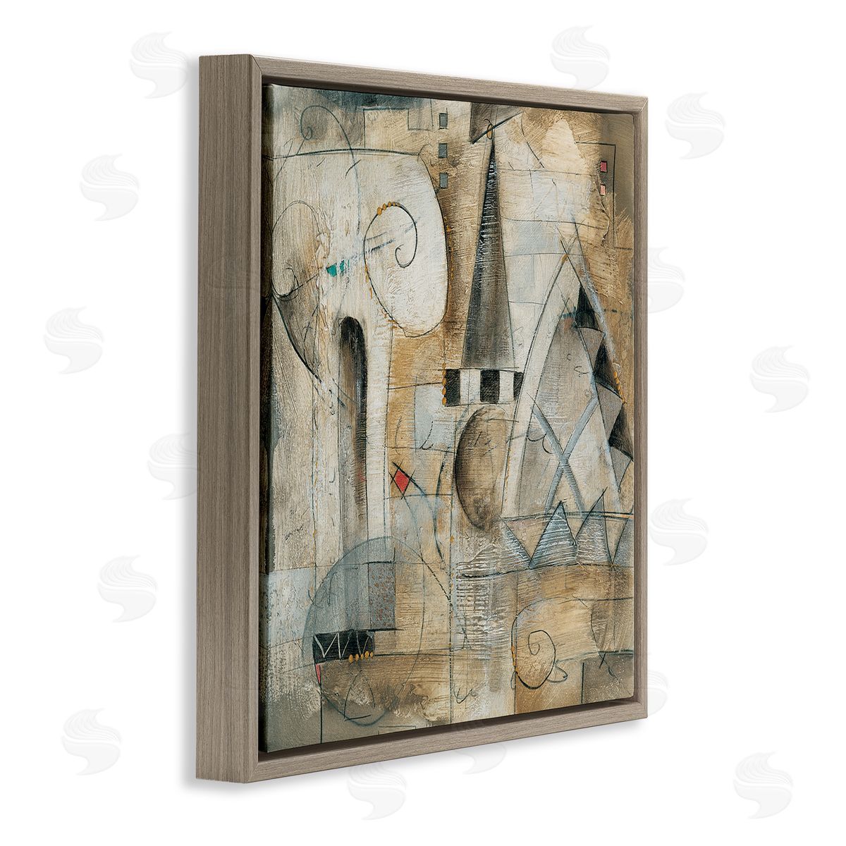 Eric Waugh Classic Architecture Abstract Steepled Buildings Ionic Pillar Painting Brown Floating Frame Canvas Wall Art Print