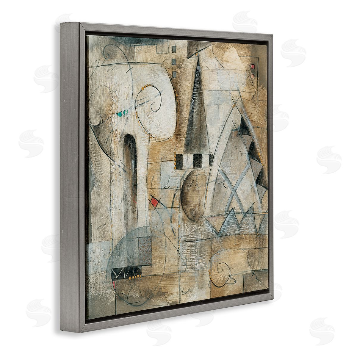 Eric Waugh Classic Architecture Abstract Steepled Buildings Ionic Pillar Painting Gray Floating Frame Canvas Wall Art Print