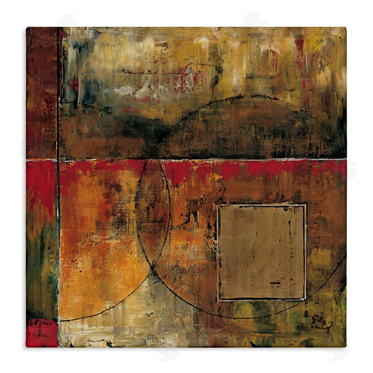 Mike Klung Abstract Shapes and Lines Composition Red Brown Painting Stretched Canvas Wall Art Print
