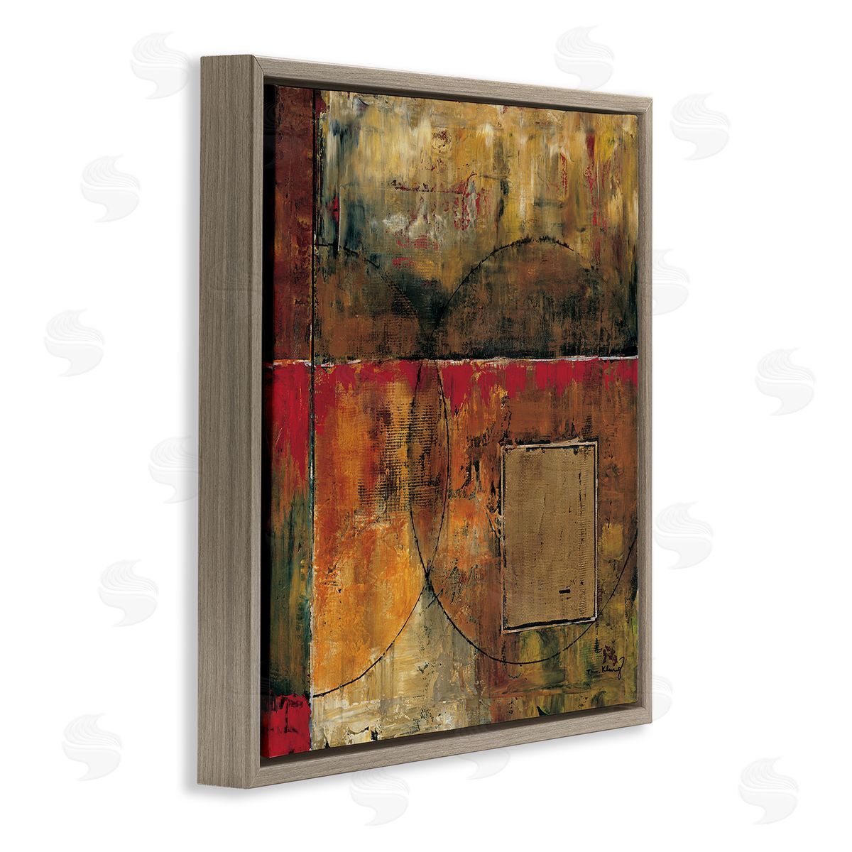 Mike Klung Abstract Shapes and Lines Composition Red Brown Painting Brown Floating Frame Canvas Wall Art Print