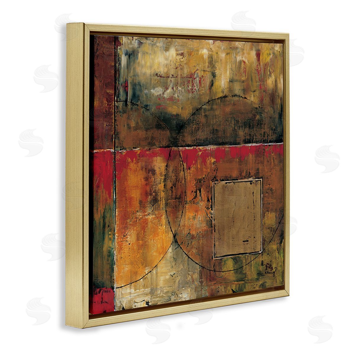 Mike Klung Abstract Shapes and Lines Composition Red Brown Painting Gold Floating Frame Canvas Wall Art Print