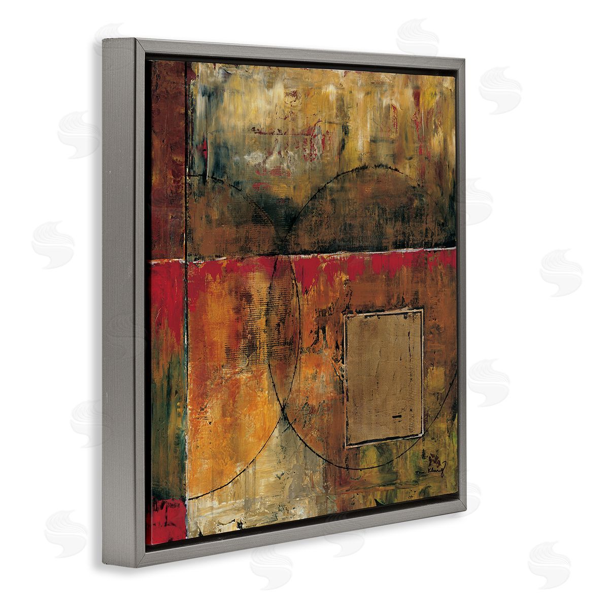 Mike Klung Abstract Shapes and Lines Composition Red Brown Painting Gray Floating Frame Canvas Wall Art Print