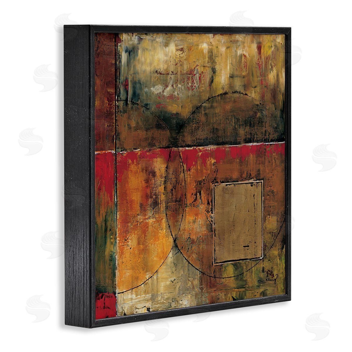 Mike Klung Abstract Shapes and Lines Composition Red Brown Painting Black Framed Glicee Wall Art Print