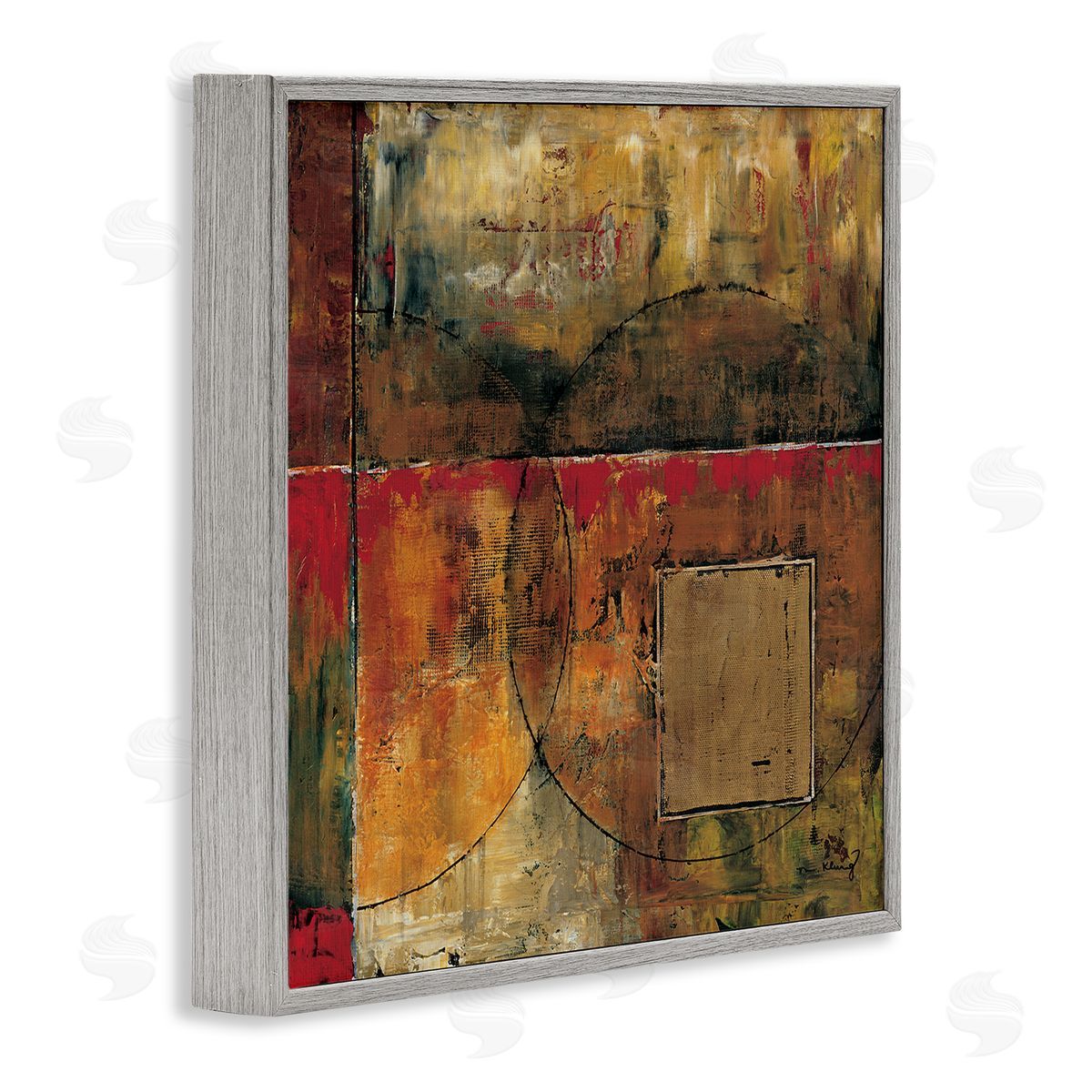 Mike Klung Abstract Shapes and Lines Composition Red Brown Painting Gray Framed Glicee Wall Art Print