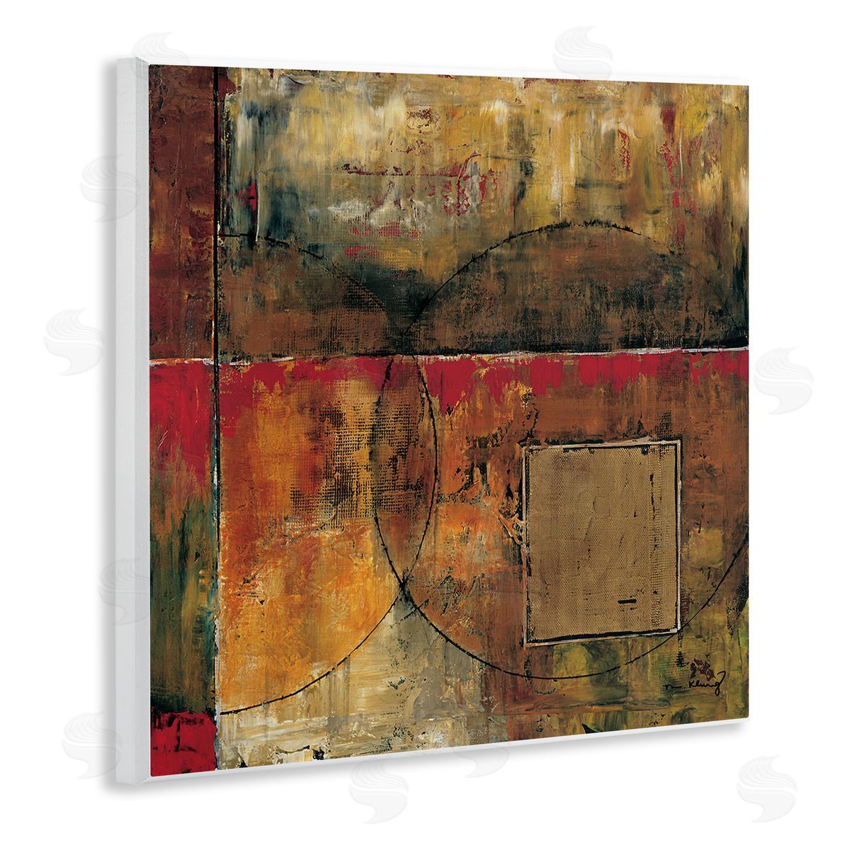 Mike Klung Abstract Shapes and Lines Composition Red Brown Painting Wooden Wall Plaque Art Print