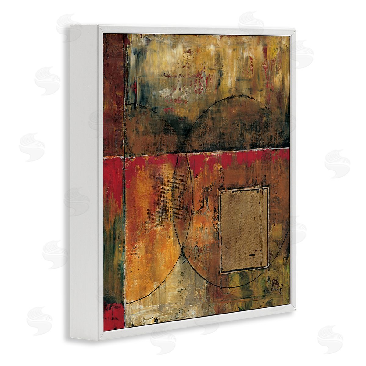 Mike Klung Abstract Shapes and Lines Composition Red Brown Painting White Framed Glicee Wall Art Print