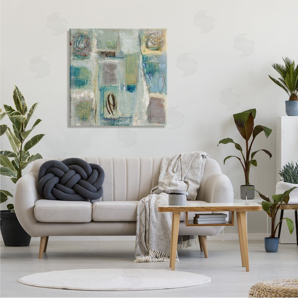 Lanie Loreth Abstract Checkered Shape Painting Chaotic Spirals Canvas Wall Art in Room