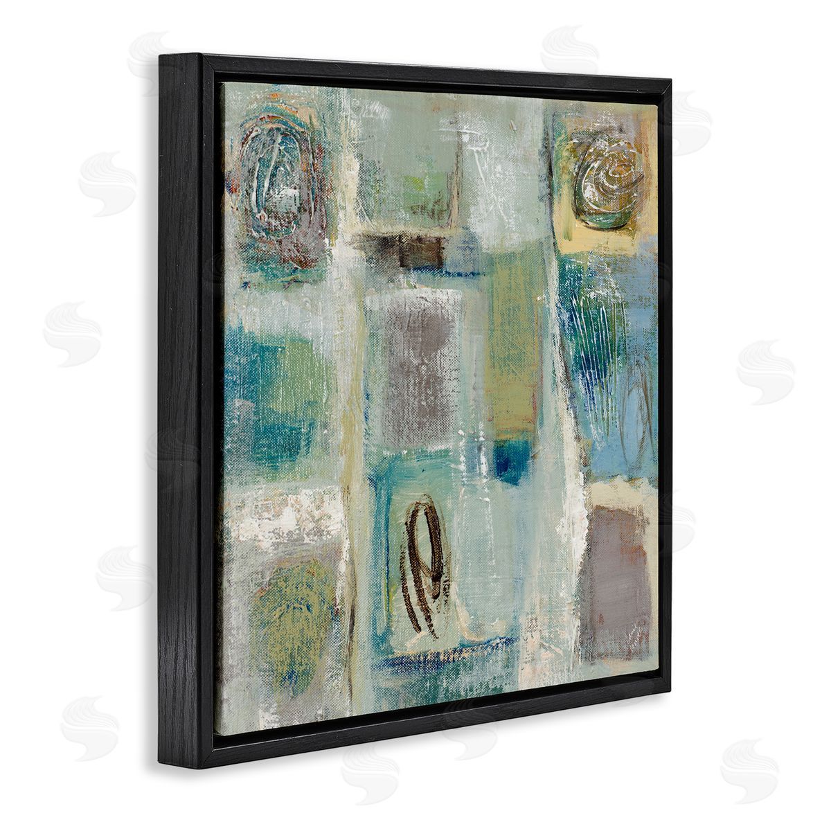 Lanie Loreth Abstract Checkered Shape Painting Chaotic Spirals Black Floating Frame Canvas Wall Art Print