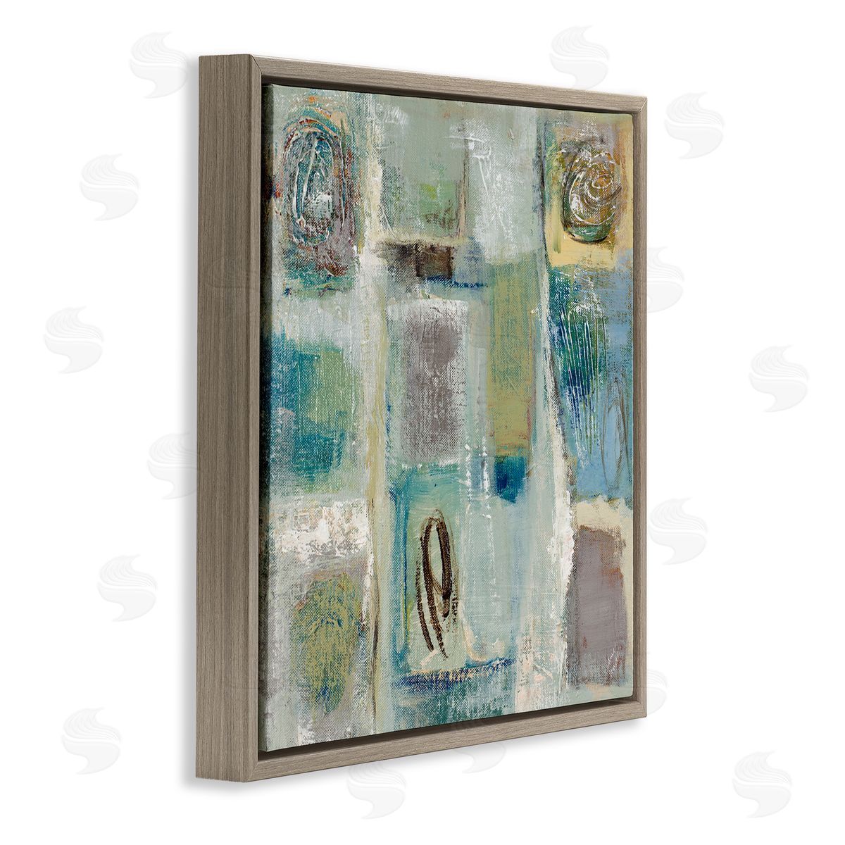 Lanie Loreth Abstract Checkered Shape Painting Chaotic Spirals Brown Floating Frame Canvas Wall Art Print