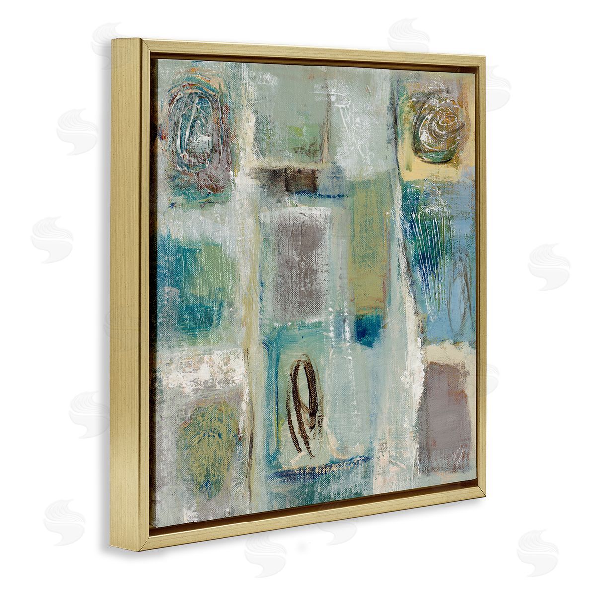 Lanie Loreth Abstract Checkered Shape Painting Chaotic Spirals Gold Floating Frame Canvas Wall Art Print