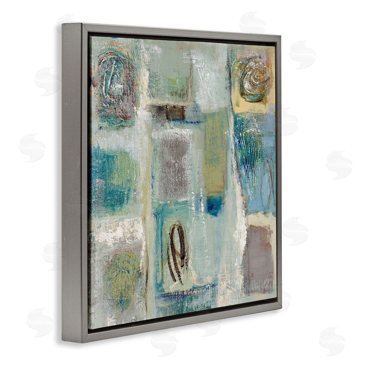 Lanie Loreth Abstract Checkered Shape Painting Chaotic Spirals Gray Floating Frame Canvas Wall Art Print