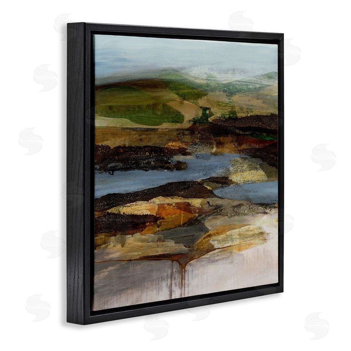 Ruth Fromstein Abstract Canyon Lake Landscape Dark Tone Modern Painting Black Floating Frame Canvas Wall Art Print