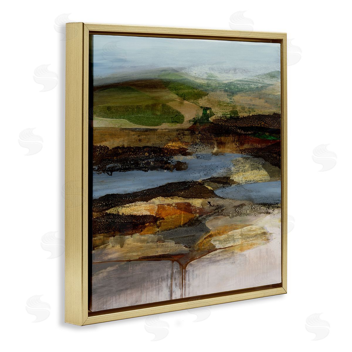 Ruth Fromstein Abstract Canyon Lake Landscape Dark Tone Modern Painting Gold Floating Frame Canvas Wall Art Print