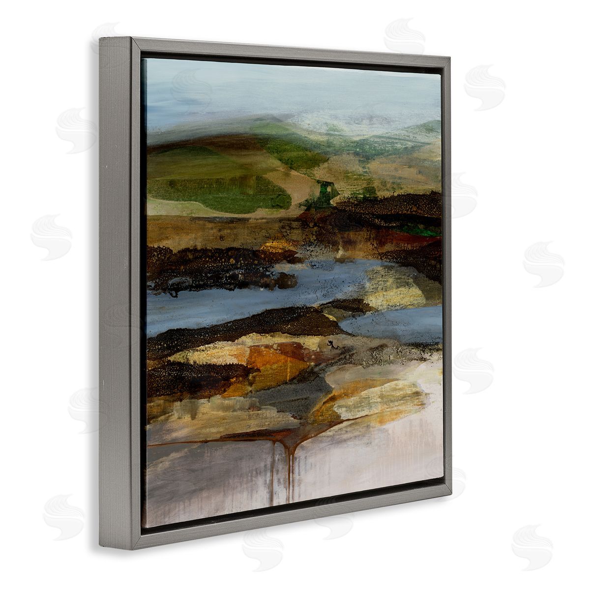 Ruth Fromstein Abstract Canyon Lake Landscape Dark Tone Modern Painting Gray Floating Frame Canvas Wall Art Print