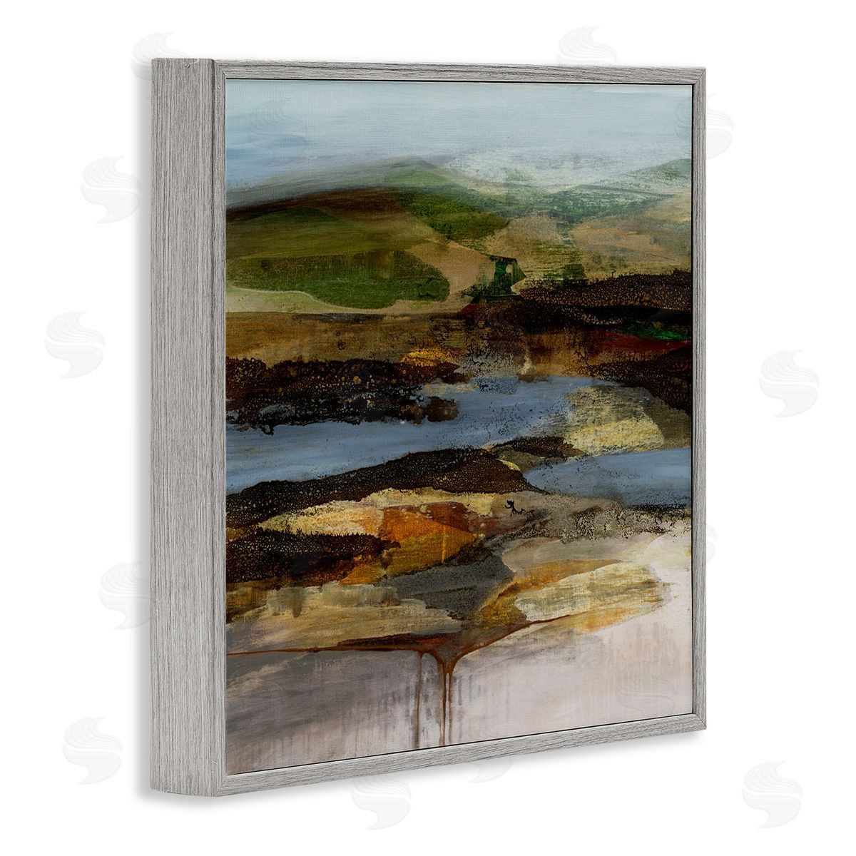 Ruth Fromstein Abstract Canyon Lake Landscape Dark Tone Modern Painting Gray Framed Glicee Wall Art Print