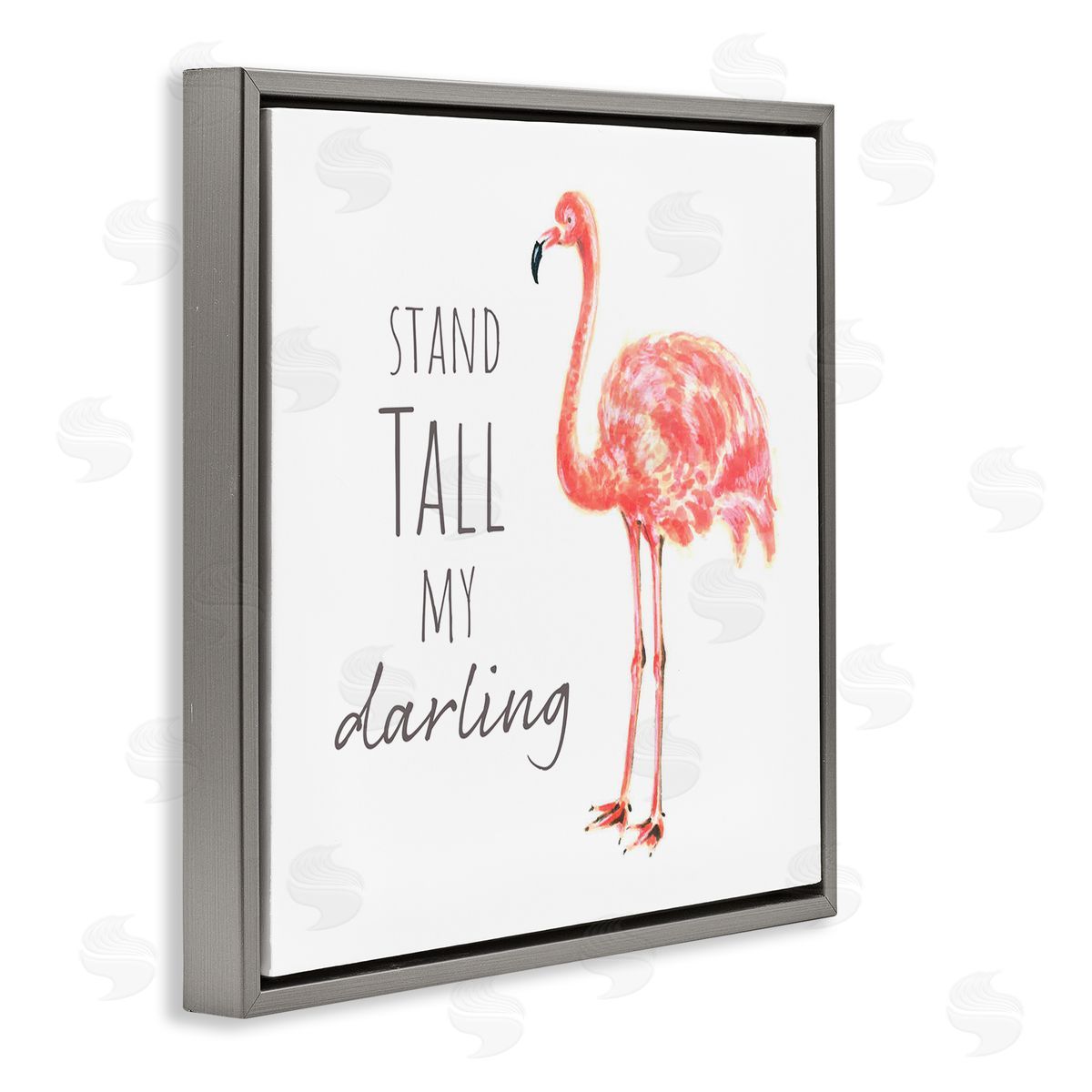 Reesa Qualia Stand Tall My Darling Motivational Phrase Pink Flamingo Gray Floating Frame Canvas Wall Art Print