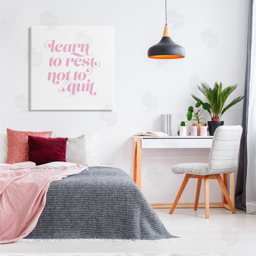 Yass Naffas Designs Learn To Rest Not Quit Motivational Phrase Pink Canvas Wall Art in Room