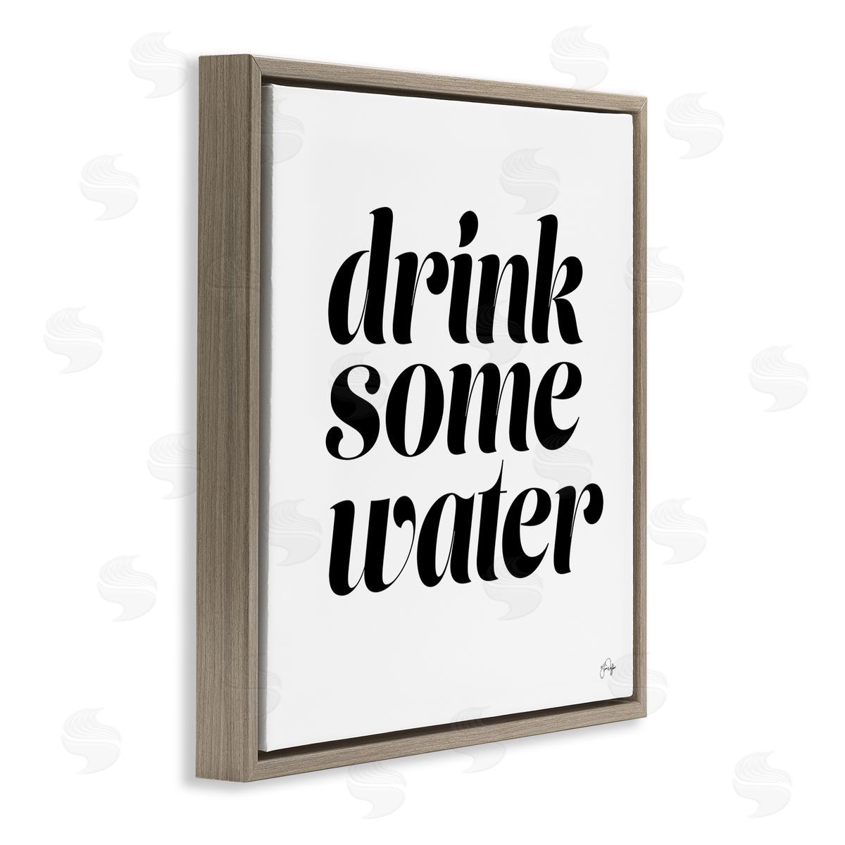 Yass Naffas Designs Drink Some Water Motivational Phrase Minimal Bold Typography Brown Floating Frame Canvas Wall Art Print
