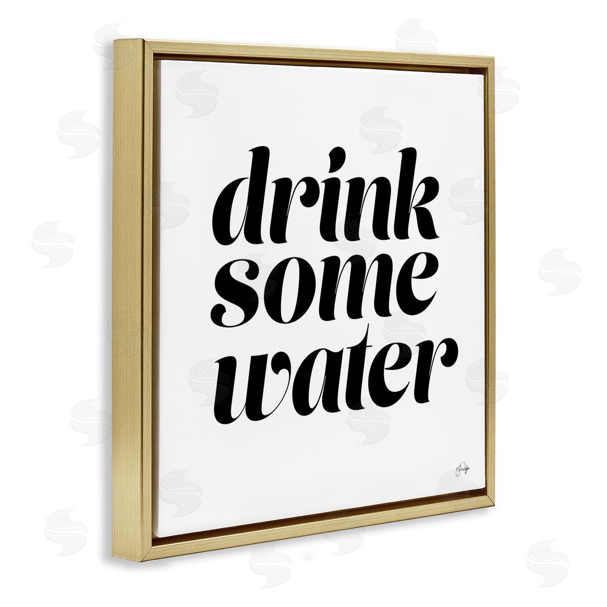 Yass Naffas Designs Drink Some Water Motivational Phrase Minimal Bold Typography Gold Floating Frame Canvas Wall Art Print