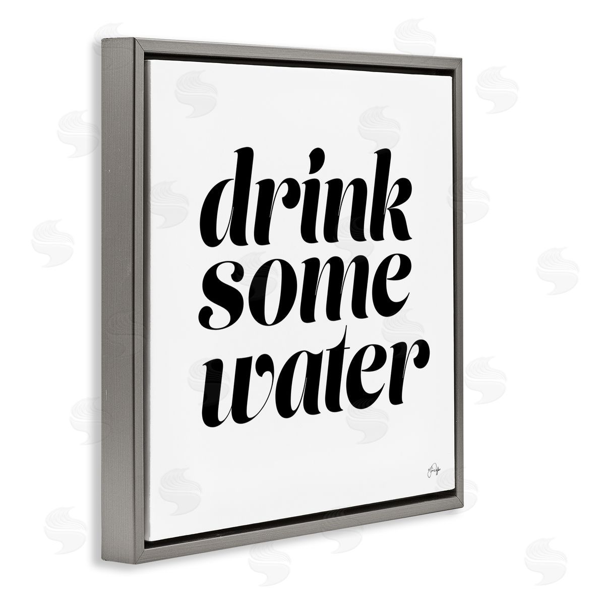 Yass Naffas Designs Drink Some Water Motivational Phrase Minimal Bold Typography Gray Floating Frame Canvas Wall Art Print