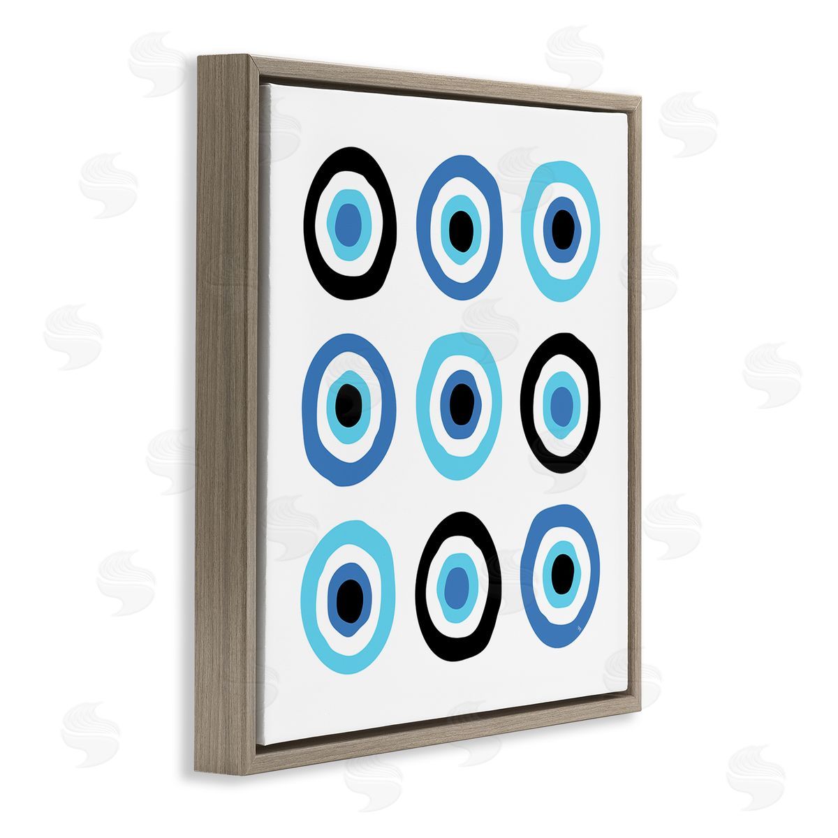Martina Pavlova Traditional Art Deco Evil Eyes Symbolic Spiral Amulets Brown Floating Frame Canvas Wall Art Print