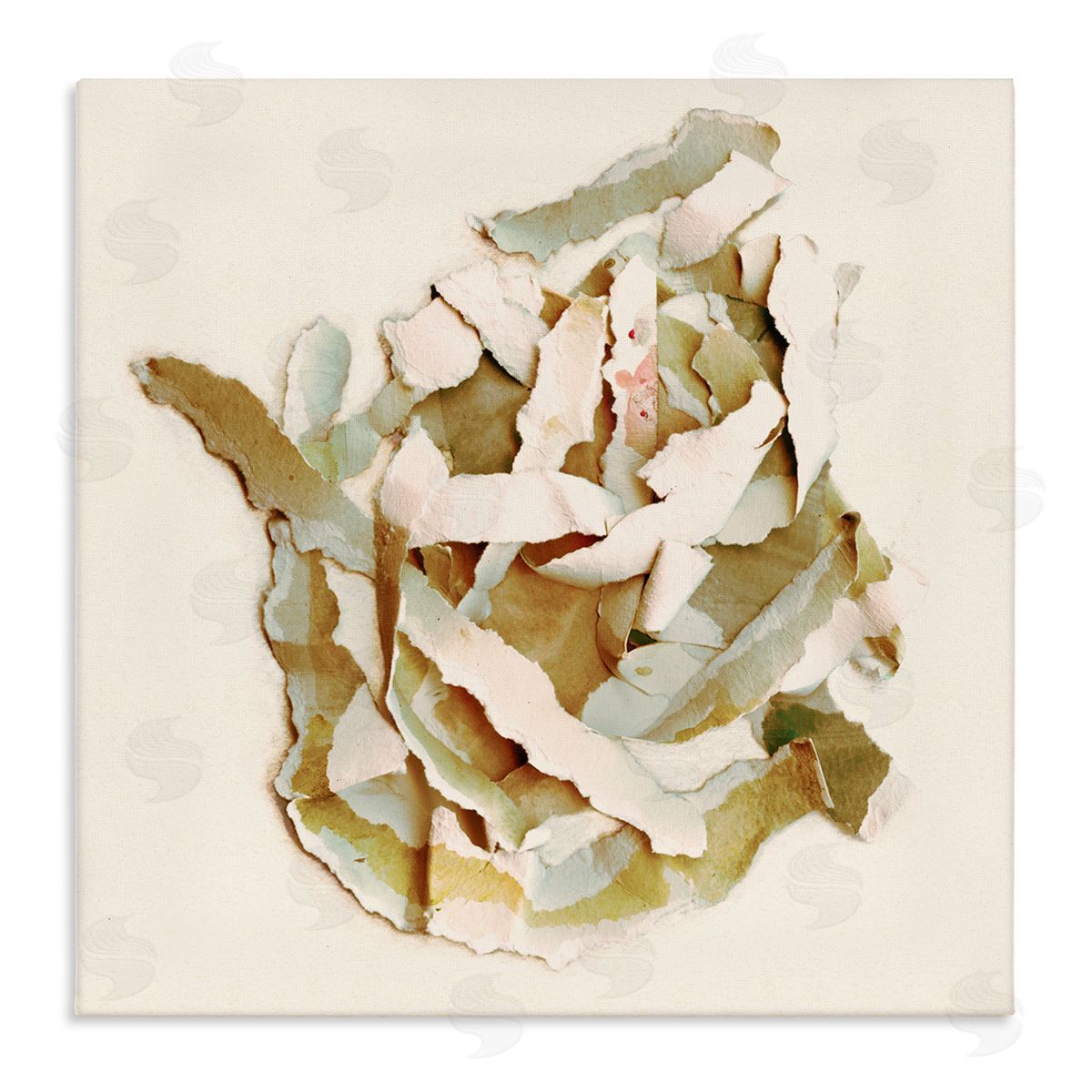 Kamdon Kreations Rose Plant Sliced Paper Pattern Neutral Abstract Collage Stretched Canvas Wall Art Print
