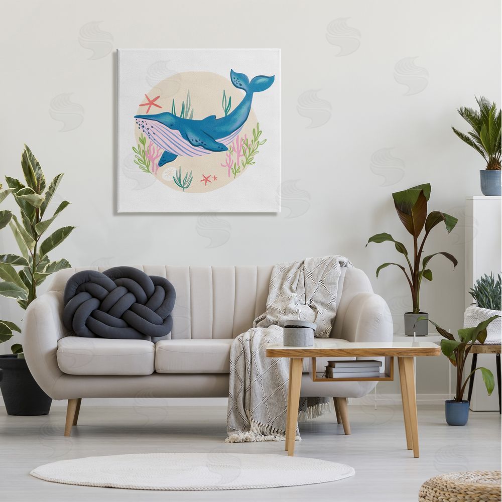 Deborah Curiel Joyous Whale Roaming Seaweed Deep Ocean Marine Mammal Canvas Wall Art in Room