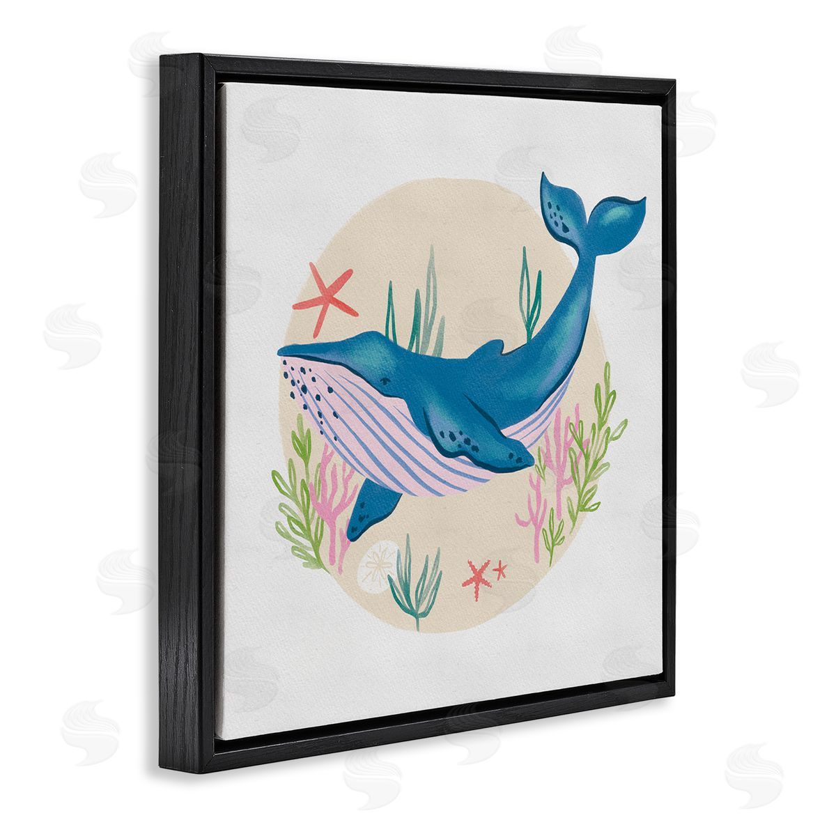 Deborah Curiel Joyous Whale Roaming Seaweed Deep Ocean Marine Mammal Black Floating Frame Canvas Wall Art Print