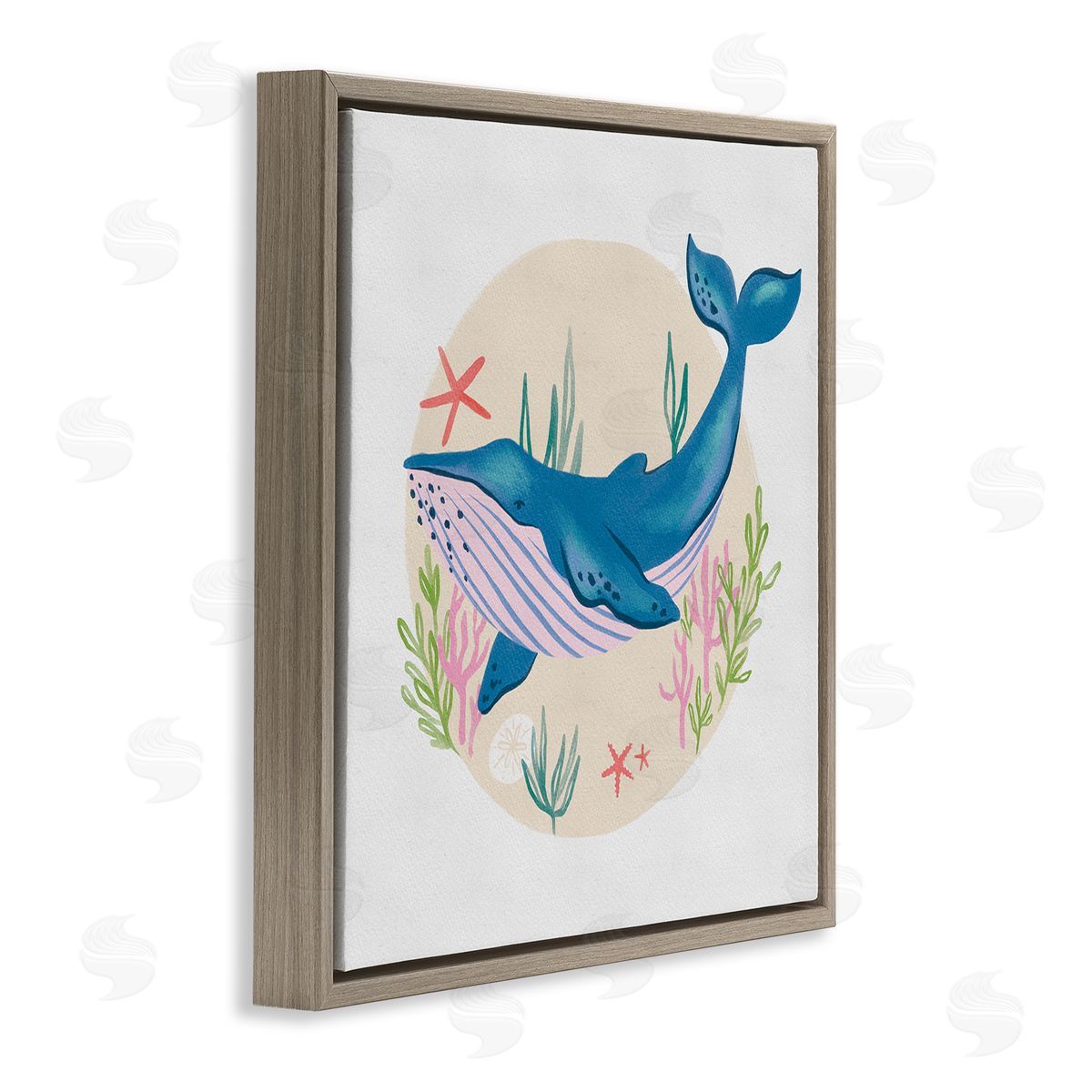Deborah Curiel Joyous Whale Roaming Seaweed Deep Ocean Marine Mammal Brown Floating Frame Canvas Wall Art Print