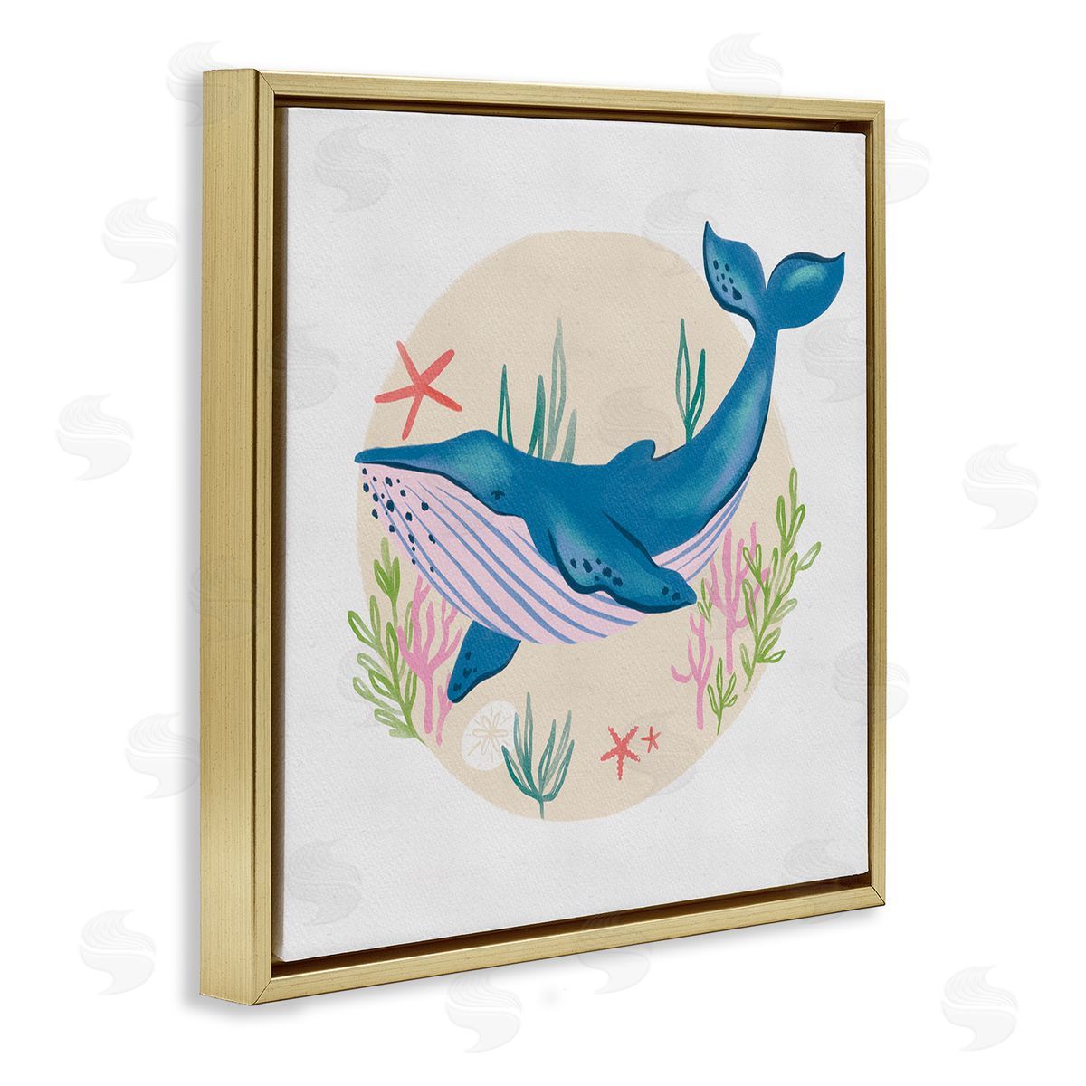 Deborah Curiel Joyous Whale Roaming Seaweed Deep Ocean Marine Mammal Gold Floating Frame Canvas Wall Art Print
