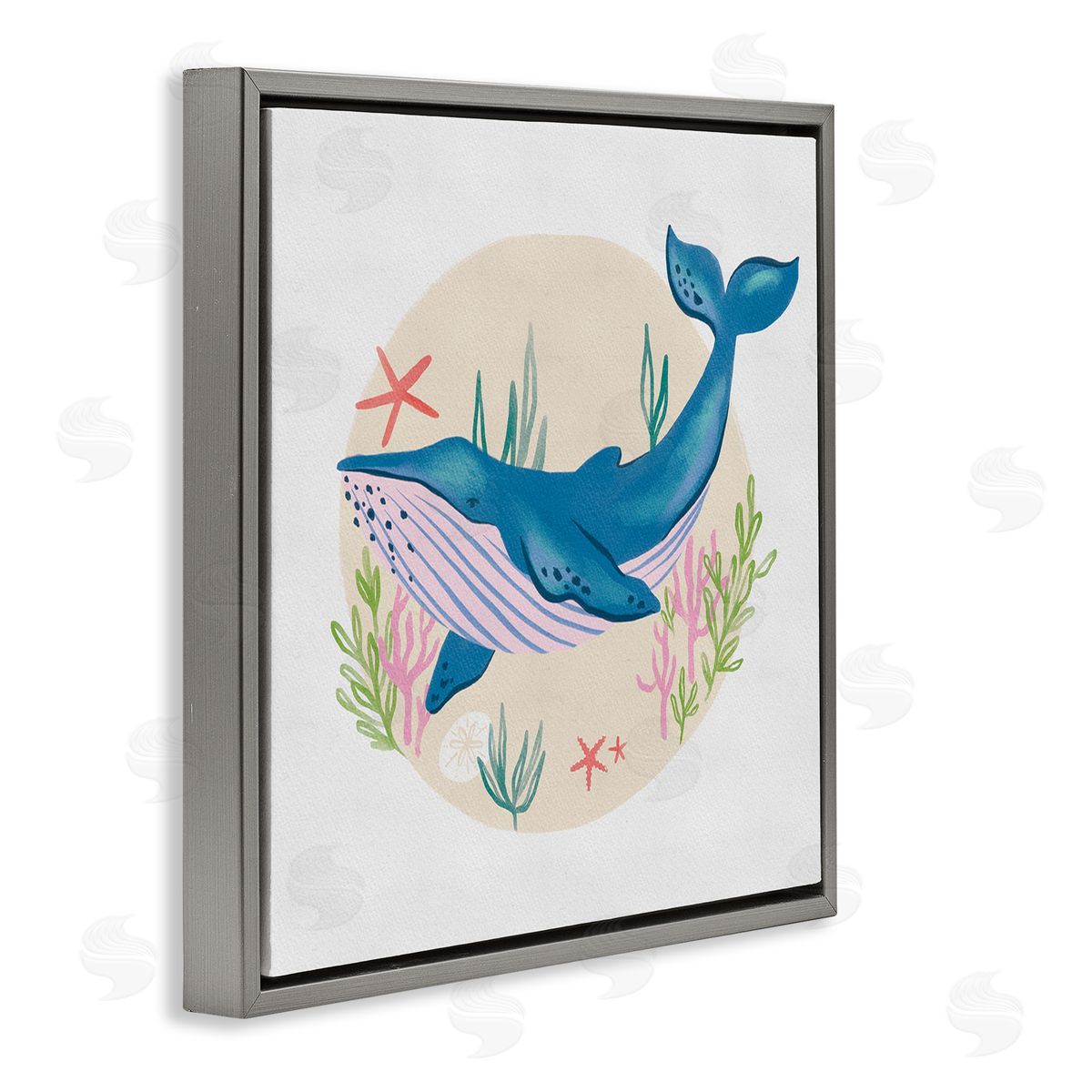 Deborah Curiel Joyous Whale Roaming Seaweed Deep Ocean Marine Mammal Gray Floating Frame Canvas Wall Art Print