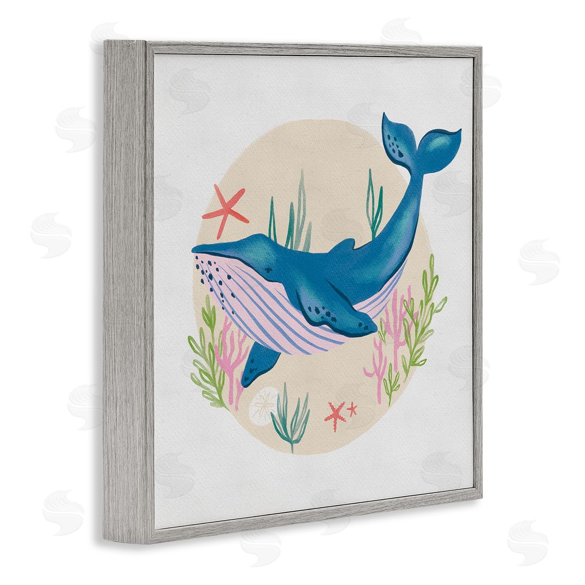 Deborah Curiel Joyous Whale Roaming Seaweed Deep Ocean Marine Mammal Gray Framed Glicee Wall Art Print
